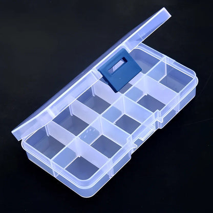 Fishing accessories box with removable plastic compartments for custom tackle storage organisation