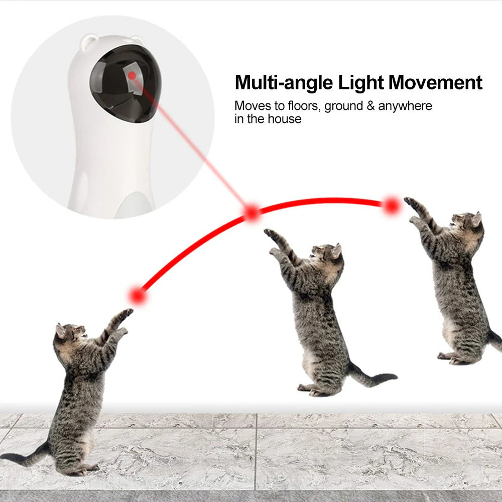 Automatic laser cat toy in white with adjustable modes and dual power supply
