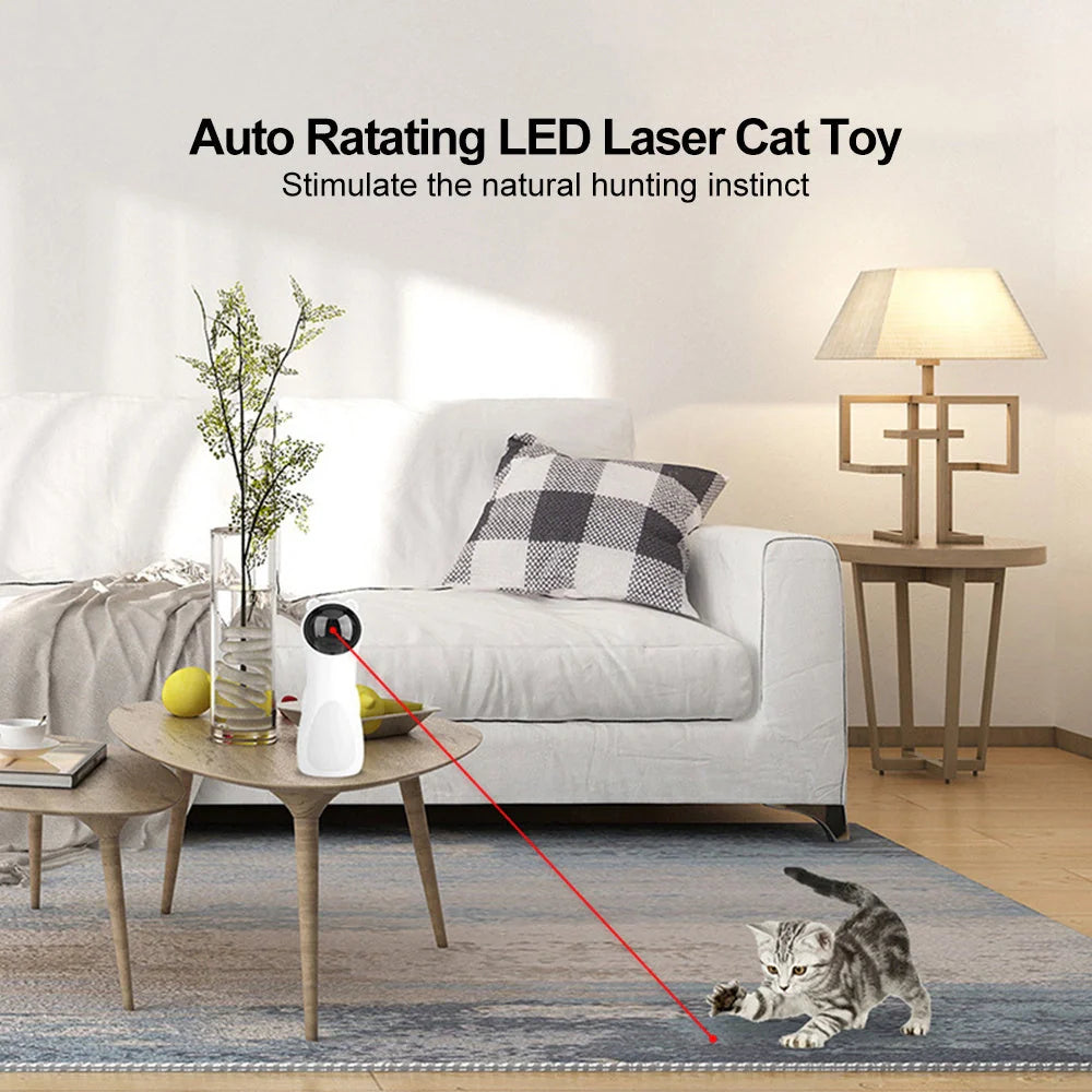 Automatic laser cat toy in white with adjustable modes and dual power supply