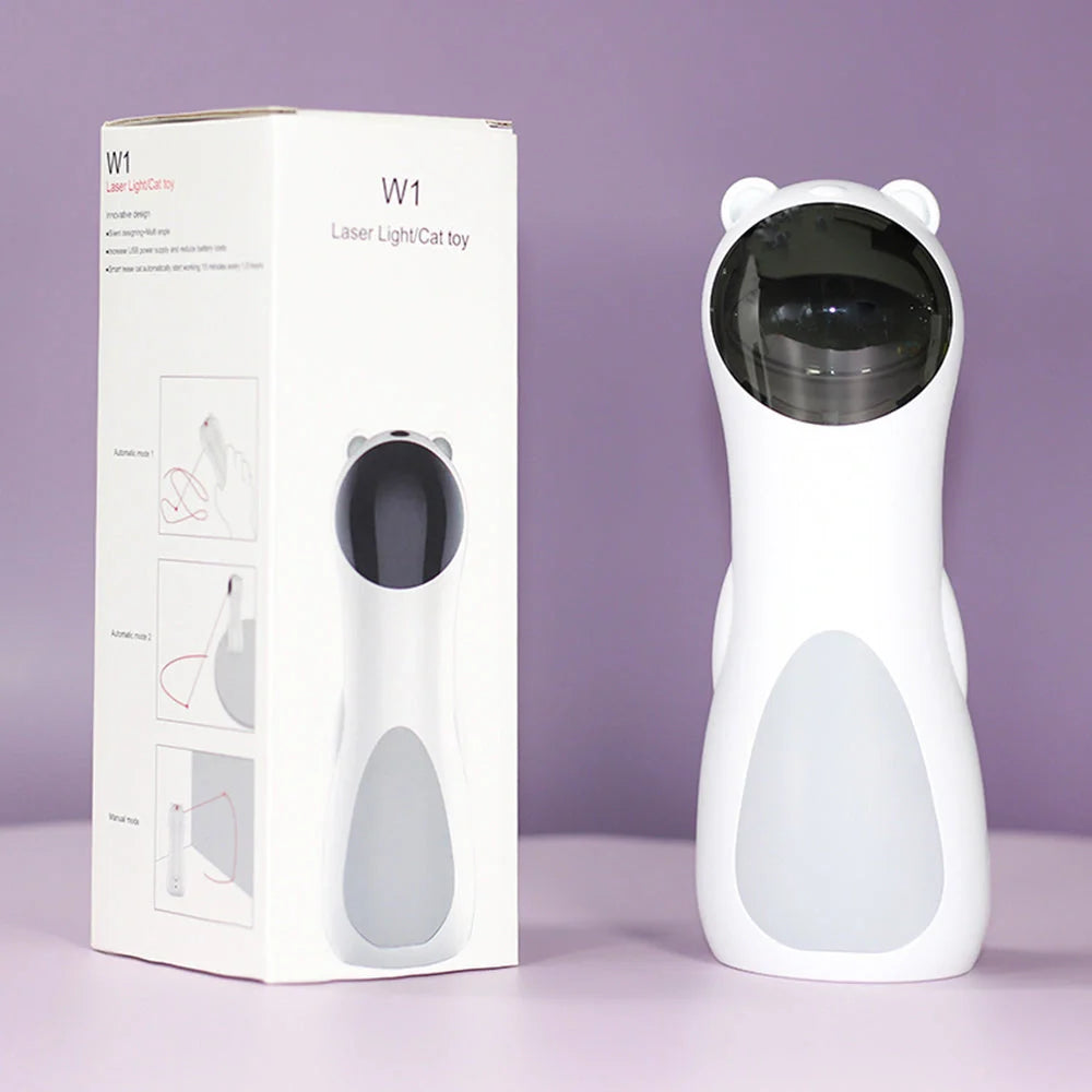 Automatic laser cat toy in white with adjustable modes and dual power supply