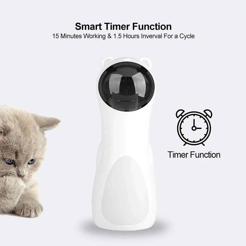 Automatic laser cat toy in white with adjustable modes and dual power supply