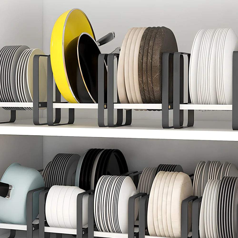 Carbon steel kitchen dish storage rack in L size, 30cm long single layer, no installation, holds 20 plates