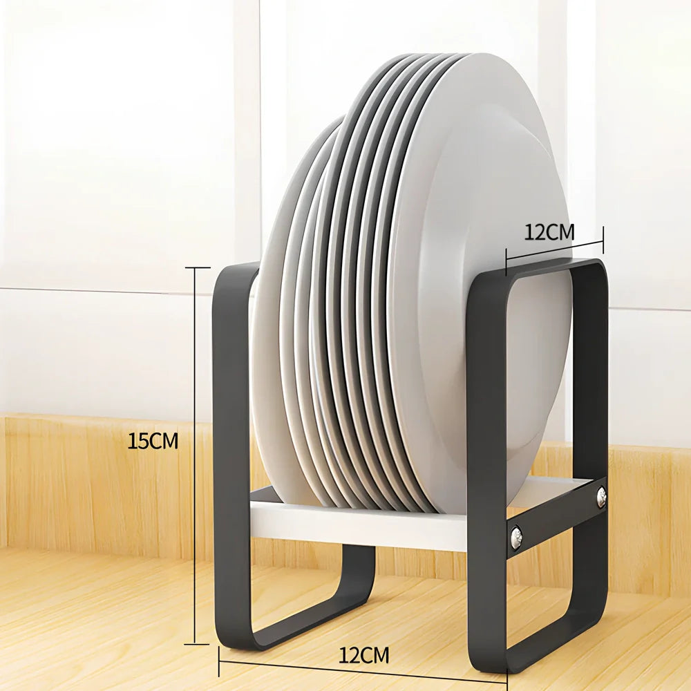 Carbon steel kitchen dish storage rack in L size, 30cm long single layer, no installation, holds 20 plates