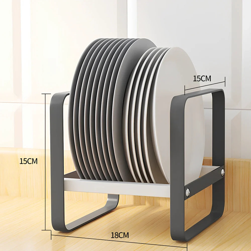 Carbon steel kitchen dish storage rack in L size, 30cm long single layer, no installation, holds 20 plates