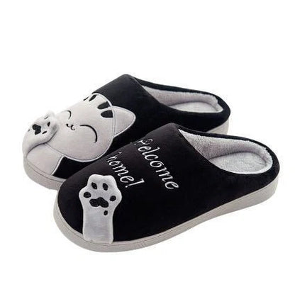 Cartoon cat winter slippers with ultra-soft plush lining in various colors