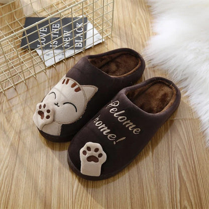 Cartoon cat winter slippers with ultra-soft plush lining in various colors
