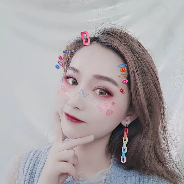 Vintage rainbow buckle acrylic plastic chain earrings, 6.5cm long, available in earrings and ear clips styles