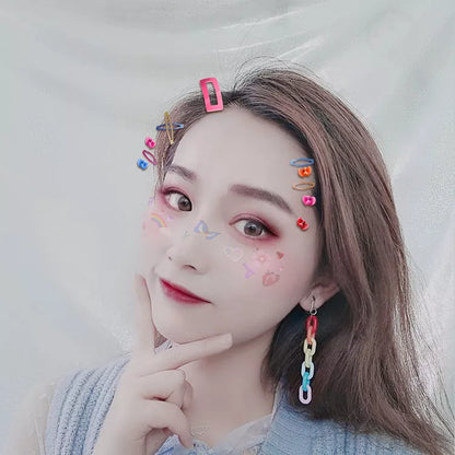 Vintage rainbow buckle acrylic plastic chain earrings, 6.5cm long, available in earrings and ear clips styles