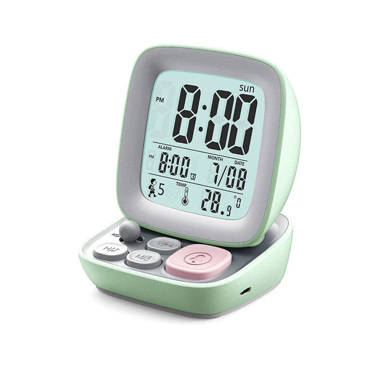 Charming cartoon alarm clock with vibrant characters, mute function, and multi-functional design for kids' bedrooms