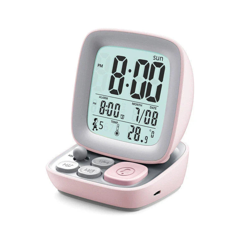 Charming cartoon alarm clock with vibrant characters, mute function, and multi-functional design for kids' bedrooms
