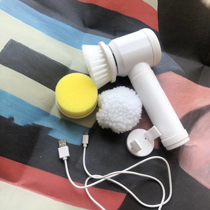 5-in-1 Electric Cleaning Brush with three interchangeable heads for versatile cleaning tasks