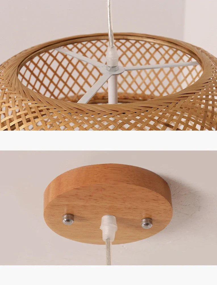 Hand-knitted Nordic bamboo chandelier in brown, 38cm diameter, E27 light source for restaurants and inns