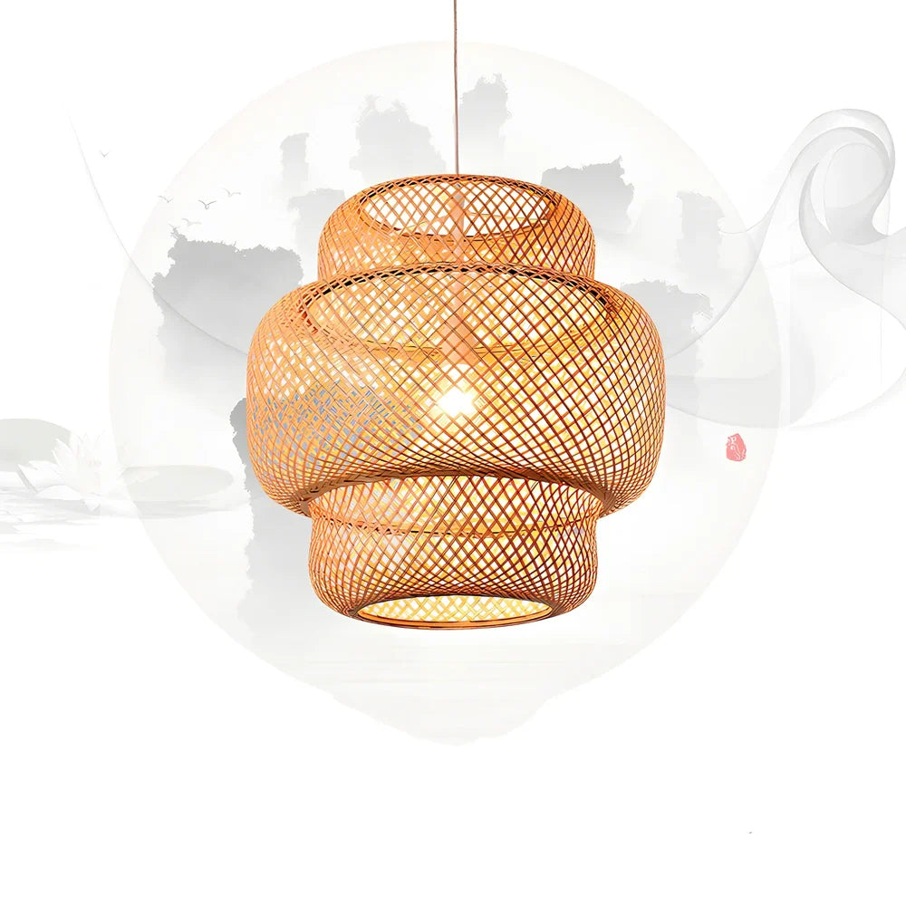 Hand-knitted Nordic bamboo chandelier in brown, 38cm diameter, E27 light source for restaurants and inns