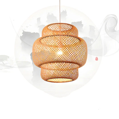Hand-knitted Nordic bamboo chandelier in brown, 38cm diameter, E27 light source for restaurants and inns