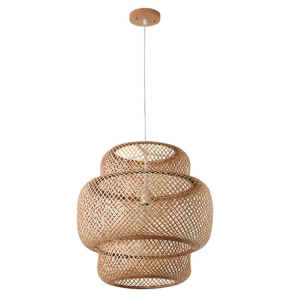 Hand-knitted Nordic bamboo chandelier in brown, 38cm diameter, E27 light source for restaurants and inns
