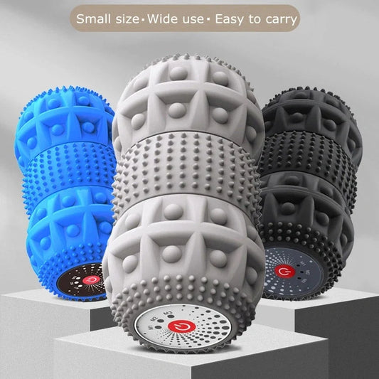 Electric Vibrating Massage Ball for deep tissue sports recovery in blue-black grey