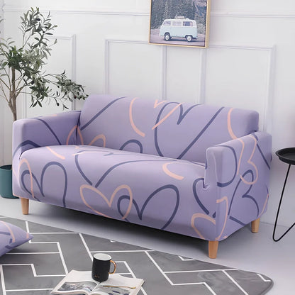 Elastic sofa cover on three-seat sofa showing stretch fabric fitting sofa length 190-230cm