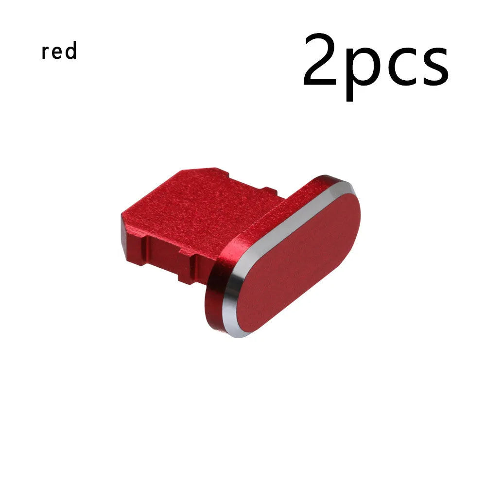 Aluminium alloy dust plug for iPhone Lightning charging port in various metallic colours.