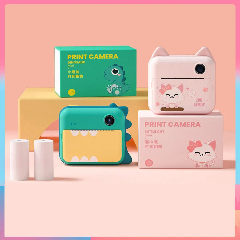 Children's digital camera with photo printing feature in bright colors