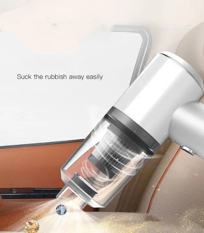 Compact wireless car vacuum cleaner with 6000PA suction measuring 16.5cm for cleaning tight spaces