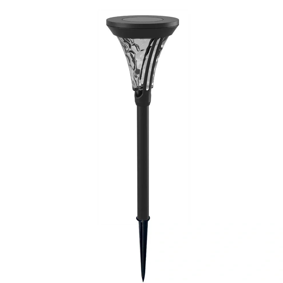 Black aluminium solar lawn light with 80mm diameter solar panel for garden pathway illumination