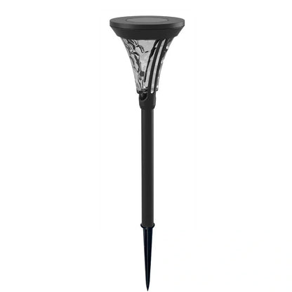Black aluminium solar lawn light with 80mm diameter solar panel for garden pathway illumination