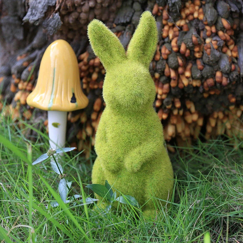Green flocking artificial plant grass Easter rabbit ornament in sitting and standing styles