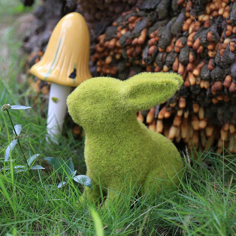 Green flocking artificial plant grass Easter rabbit ornament in sitting and standing styles