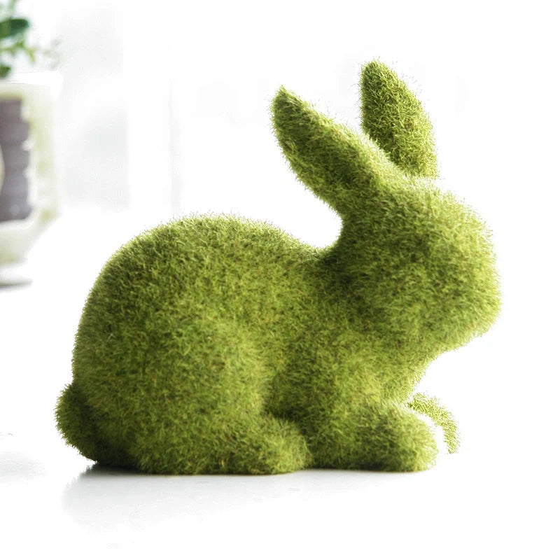 Green flocking artificial plant grass Easter rabbit ornament in sitting and standing styles