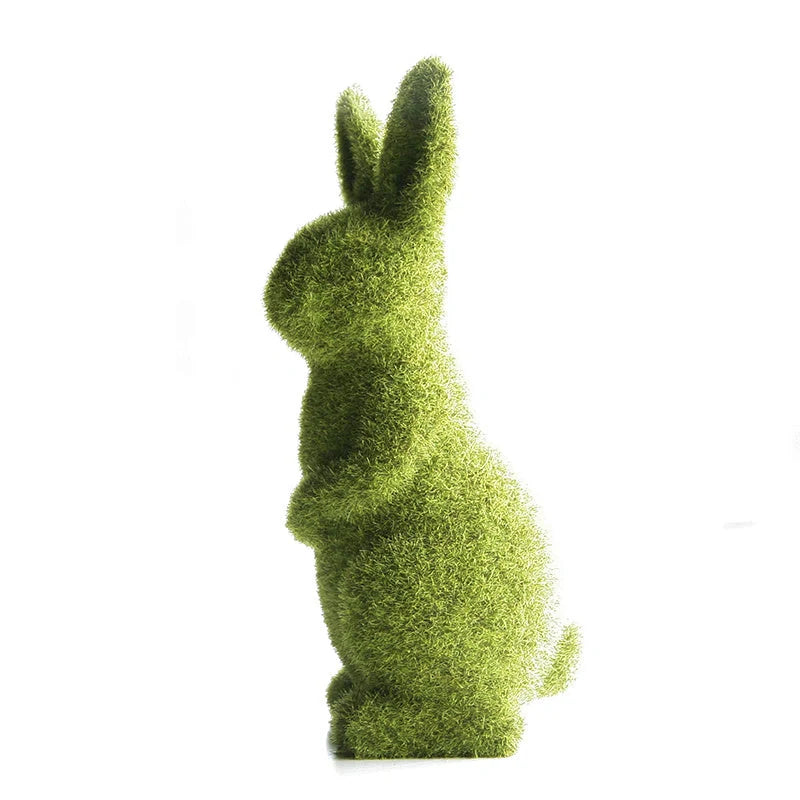 Green flocking artificial plant grass Easter rabbit ornament in sitting and standing styles