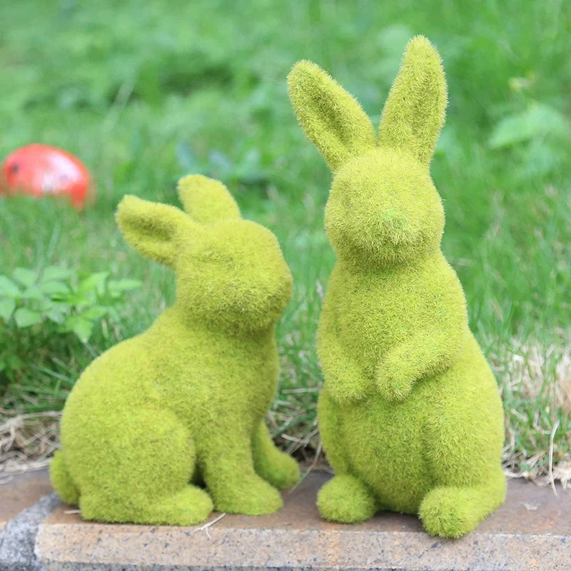 Green flocking artificial plant grass Easter rabbit ornament in sitting and standing styles