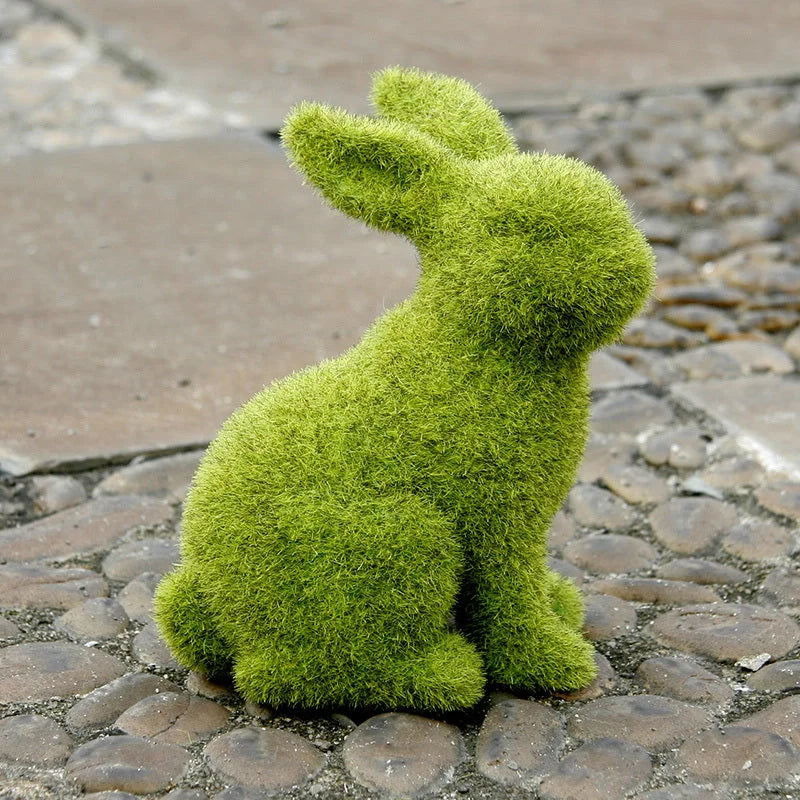 Green flocking artificial plant grass Easter rabbit ornament in sitting and standing styles