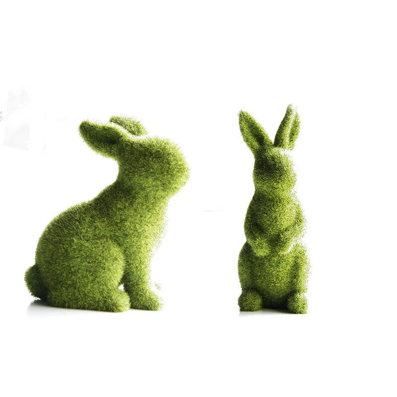 Green flocking artificial plant grass Easter rabbit ornament in sitting and standing styles