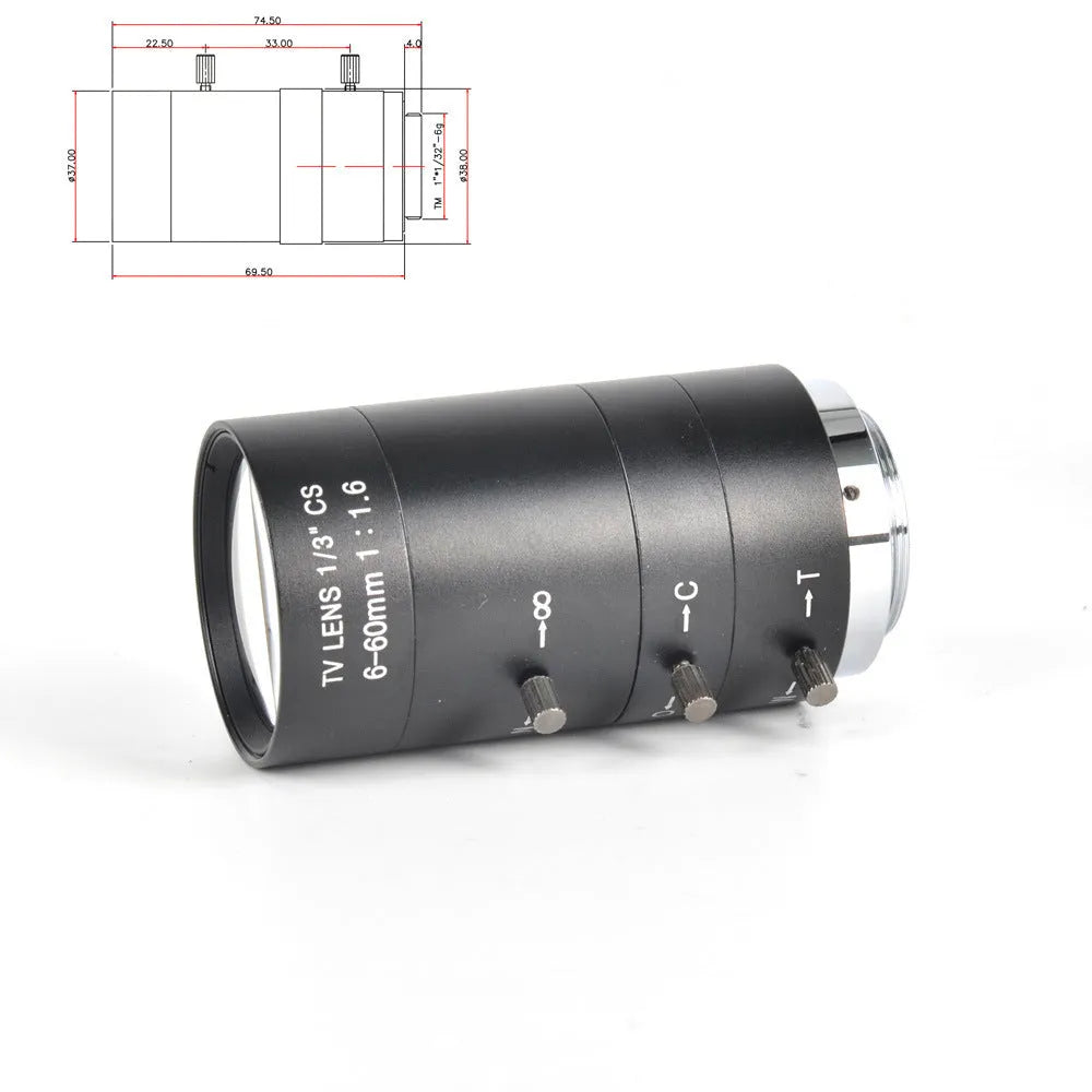 Black 6-60mm manual aperture CS mount camera lens for 1/3 inch security cameras
