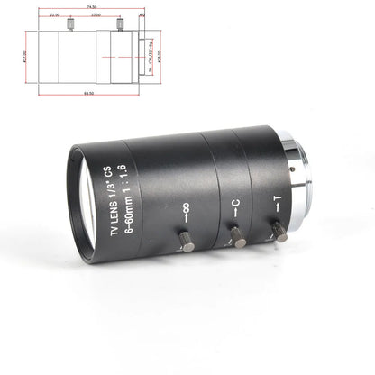 Black 6-60mm manual aperture CS mount camera lens for 1/3 inch security cameras
