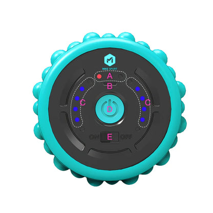 Blue electric foam roller with 30cm length and USB cable for muscle massage