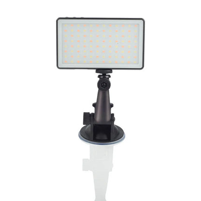 Black aluminium alloy LED video light with 96 LEDs, 116mm by 68mm by 10mm, for laptop conferences