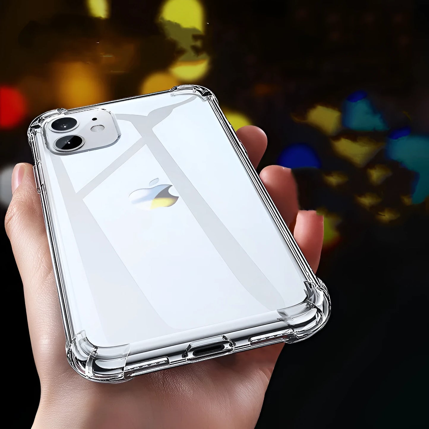 Transparent white silicone protective case for iPhone showing back and side coverage