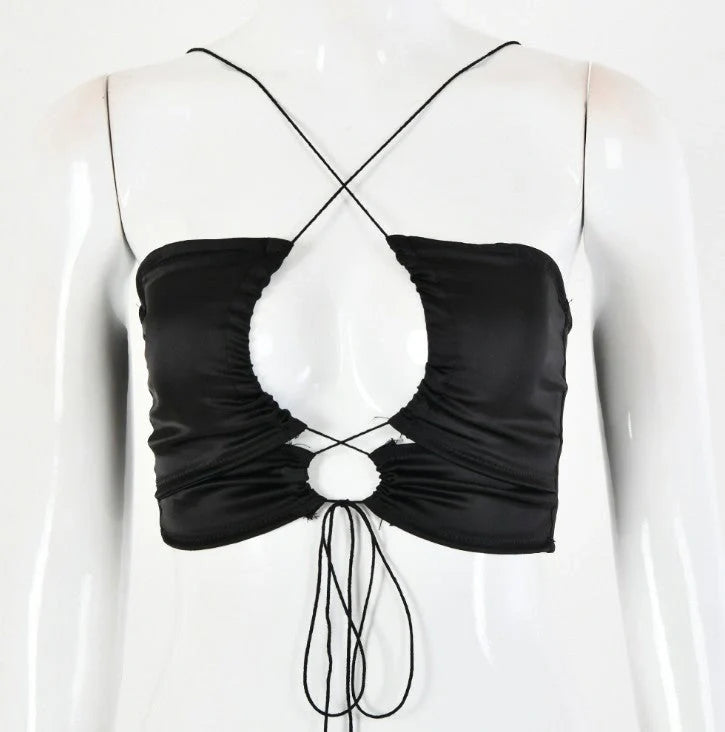 Chic bandage halter tube top in white, purple, black with Lyocell fabric