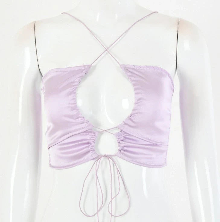 Chic bandage halter tube top in white, purple, black with Lyocell fabric