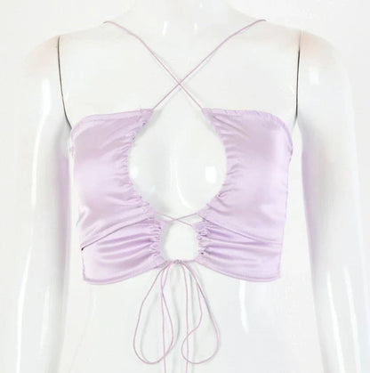Chic bandage halter tube top in white, purple, black with Lyocell fabric