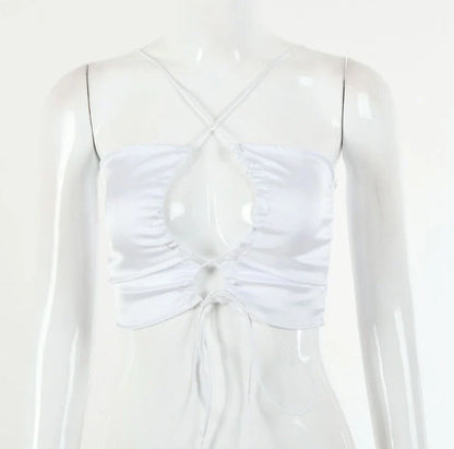 Chic bandage halter tube top in white, purple, black with Lyocell fabric