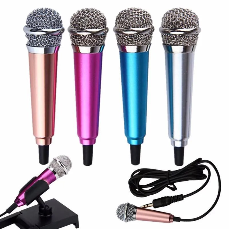 T3 mini condenser microphone with 3.5mm connector for Android phones in blue, gold, red, and silver colours