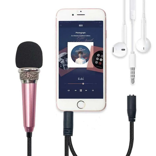 T3 mini condenser microphone with 3.5mm connector for Android phones in blue, gold, red, and silver colours
