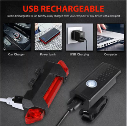 USB rechargeable bicycle front light in multiple colors for enhanced night riding safety