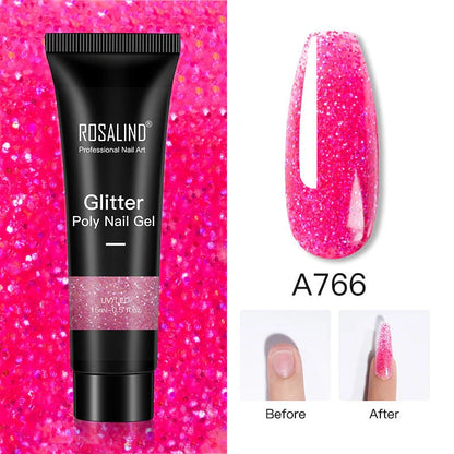 Glitter Poly Nail Gel Extension 15ml in 16 vibrant colors for durable, pearlescent manicures