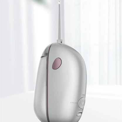 Foldable Portable Electric Tooth Flush in black and silver grey, compact design for travel