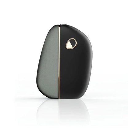 Foldable Portable Electric Tooth Flush in black and silver grey, compact design for travel