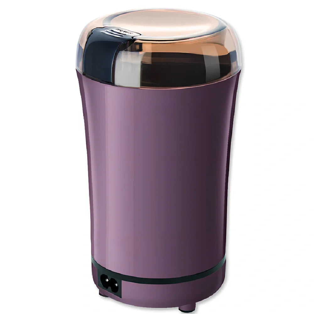 Black mini grinder with stainless steel liner measuring 94mm×68mm×198mm for grinding coffee and spices