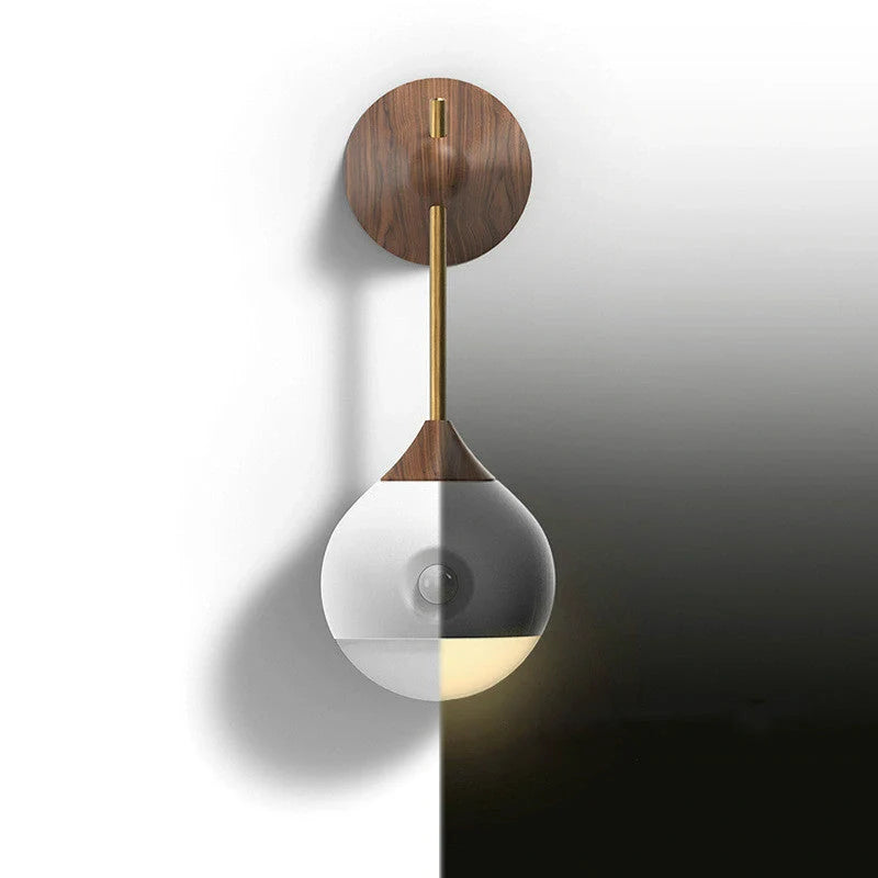 Intelligent Human Body Induction Bedside Table Lamp in Morandi grey and walnut colors